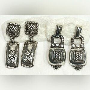 Vtg Brighton Earrings Lot 2 Silver Door Knocker Pierced Curved Bar Dangle